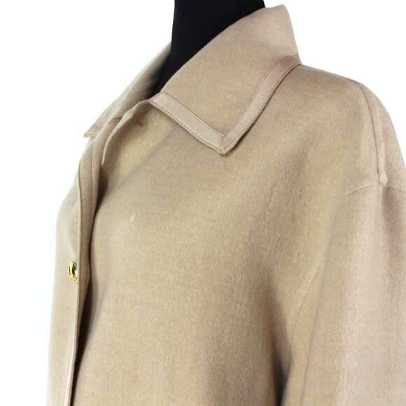 Salvatore Ferragamo 1990s Tan Wool Gold Shoe Button Front Top Coat Overcoat Vtg - Picture 3 of 8
